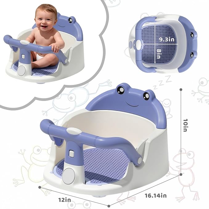 Baby Bath Seat for Babies 6 Months & Up, Non-Slip Toddler Bath Seat with Suction Cup, Safe and Comfortable Portable Infant Bathtub Chair for Bathroom, Bathtub Tub Sitting Up (Blue)