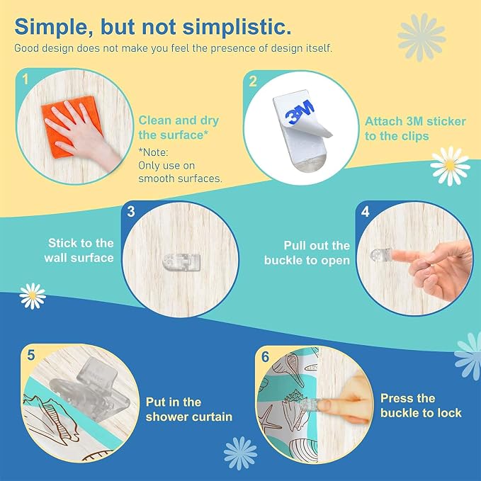 Thumb Shower Curtain Clips, Shower Splash Guard Holders, Bathtub Curtain Liner Clips for Windproof & Splash Water (Clear-6 Pack)