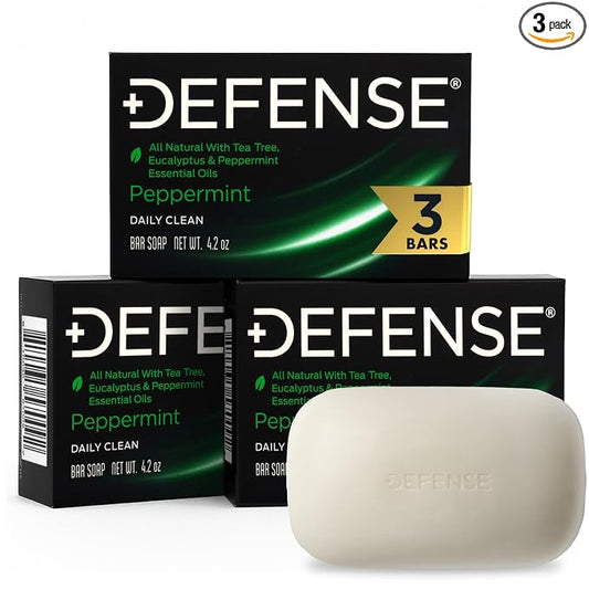 Defense Soap All Natural Peppermint Bar Soap 3-Pack (Cooling) – Tea Tree & Eucalyptus Oil – Wrestling & Post Workout Hygiene for Athletes – 4.2 oz Each