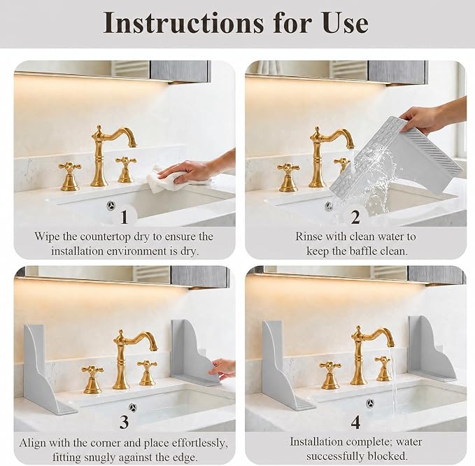 2-Pack Gray All-Silicone Bathtub Splash Guards. | No-Glue Corner Water Stopper with Secure Suction Cups, Easy On/Off Bath Tub Leak Proof Barrier for Walk-in Showers.