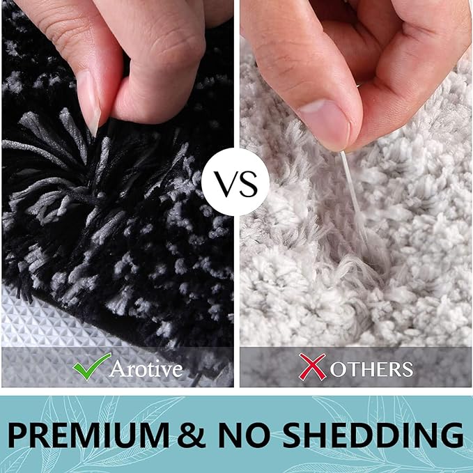 Arotive Microfiber Bathroom Rugs, Shaggy Soft and Absorbent Bath Rug, Thick Plush Machine Washable Dry Bath Mats for Bathroom, Tub and Shower, 47x17, Black, Rectangular