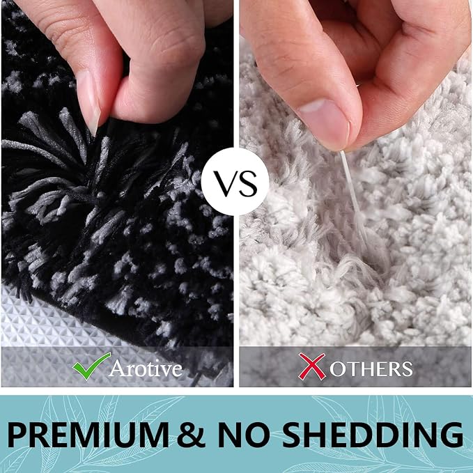 Arotive Microfiber Bathroom Rugs, Shaggy Soft and Absorbent Bath Rug, Thick Plush Machine Washable Dry Bath Mats for Bathroom, Tub and Shower, 45x27, Black, Rectangular