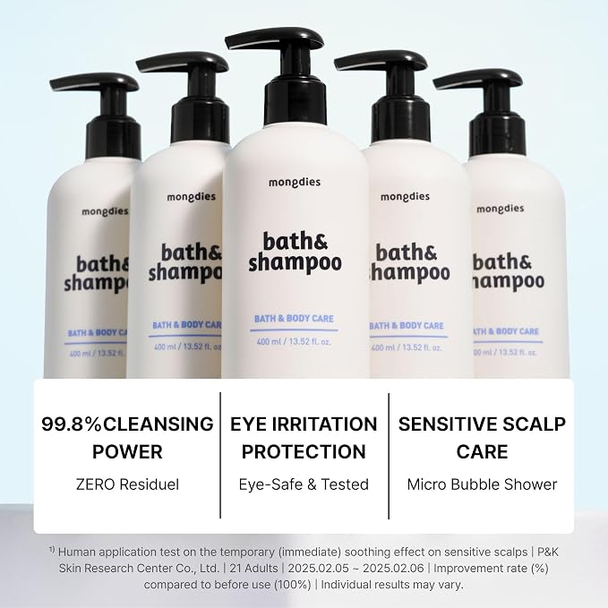 mongdies Baby Bath & Shampoo | Head-to-Toe All-in-One Gentle Wash | Tear-Free & pH Balanced Formula | 6-Layer Ceramide for Moisture Retention | Vegan & Dermatologist Tested | 13.52 fl. oz