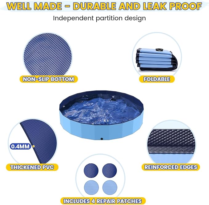 120" Foldable Dog Pool for Kids, Hard Plastic Hard Plastic Shell Extra Large Non-Slip Swimming Pool for Kiddie Duck Pet, Collapsible Puppy Bathing Tub Heavy Duty, 10 ft * 19.7" H - 7XL