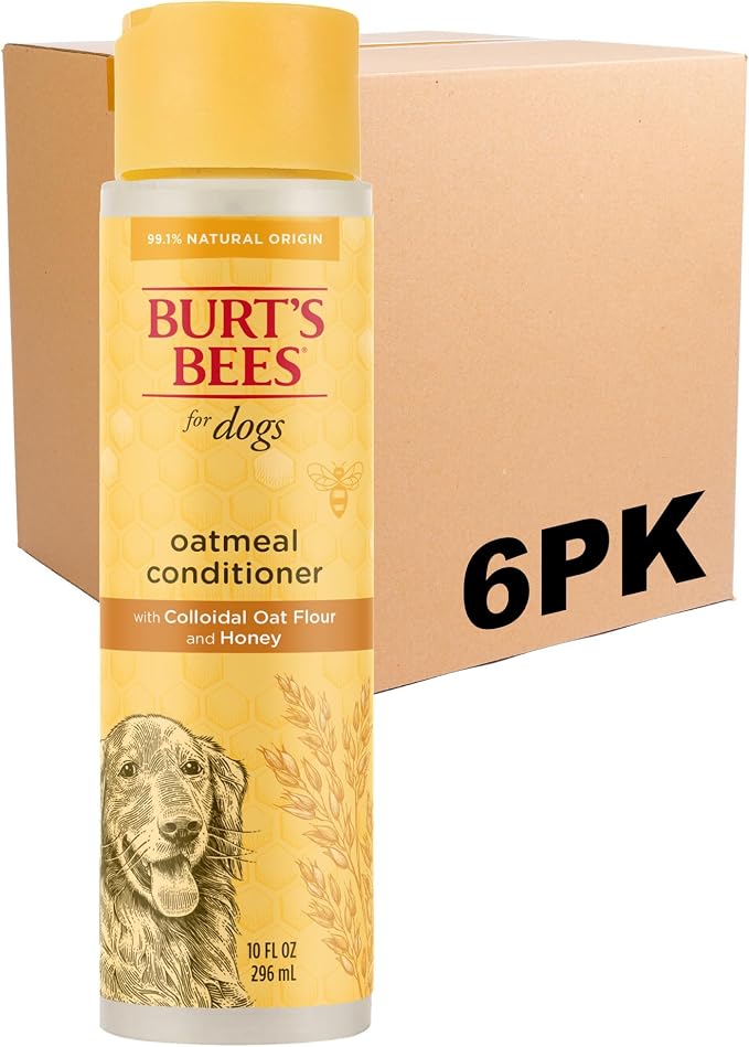 Burt's Bees for Pets Oatmeal Dog Conditioner with Colloidal Oat Flour and Honey, Moisturizes and Softens Dry Dog Coats, pH Balanced and Fragrance-Free, 95% Natural Origin, 10 Fl Oz - 6 Pack