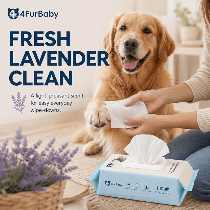 8" x 8" Dog Wipes for Paws and Butt, Lavender, 400 Count | Hypoallergenic and hydrating pet grooming wipes for dogs, cats, and daily care.