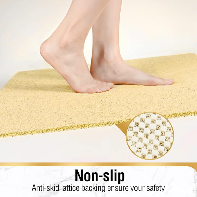 HITSLAM Non Slip Bathtub Mat 24 x 24 Inch, Extra Long Bath Mat for Tub, Soft PVC Loofah Shower Floor Mat with Drain, Quick Drying Bathroom Tub Mat for Wet Area, Without Suction Cup, Beige