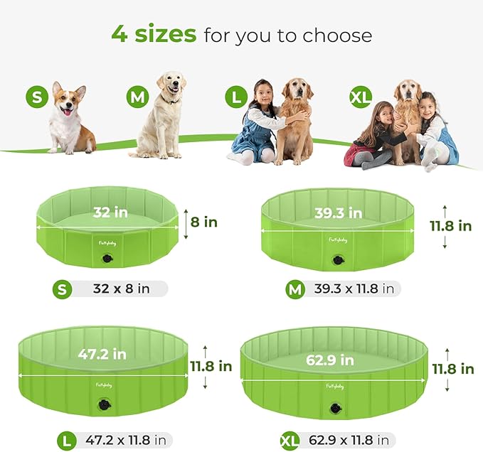 Furrybaby Dog Pool, Foldable Dog Pools for Large Dogs Portable Kiddie Pool Pet Doggie Wading Swimming PoolGreen 39''Indoor and Outdoor