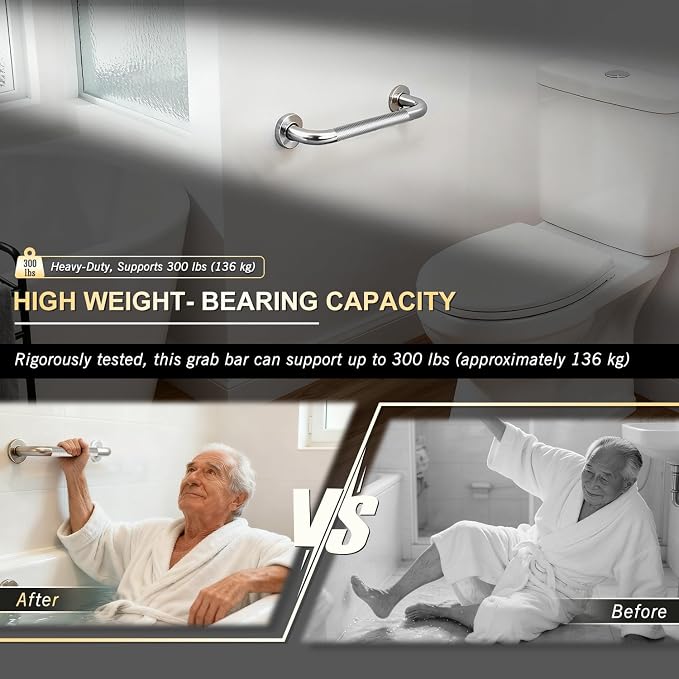 supregear Bathroom Grab Bar Rail, 304 Stainless Steel Non-Slip Bathroom Handle, Safety Handle, Indoor/Outdoor Auxiliary Handle for Kitchen Bedroom Bathtub, Shower and Steps, 10 inch