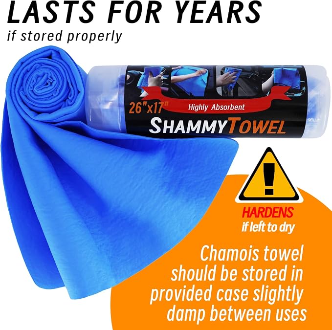 Shammy Cloth 2 Pack | Super Absorbent Synthetic Chamois, 26x17, for Car, Bathroom, Pets, Dust, Reusable Non-Scratch, Yellow & Blue