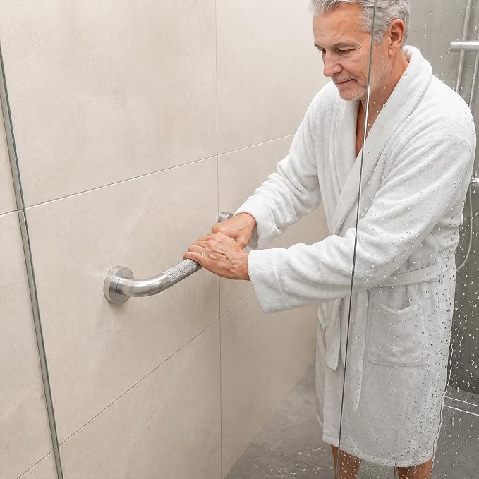 12 Inch Shower Grab Bar for Seniors,1.25'' Diameter 304 Stainless Steel Heavy Duty Anti-Slip Bathroom Safety Handicap Grab Bar for Shower, Bathtub & Toilet Support, Wall Mounted, Supports 500lbs
