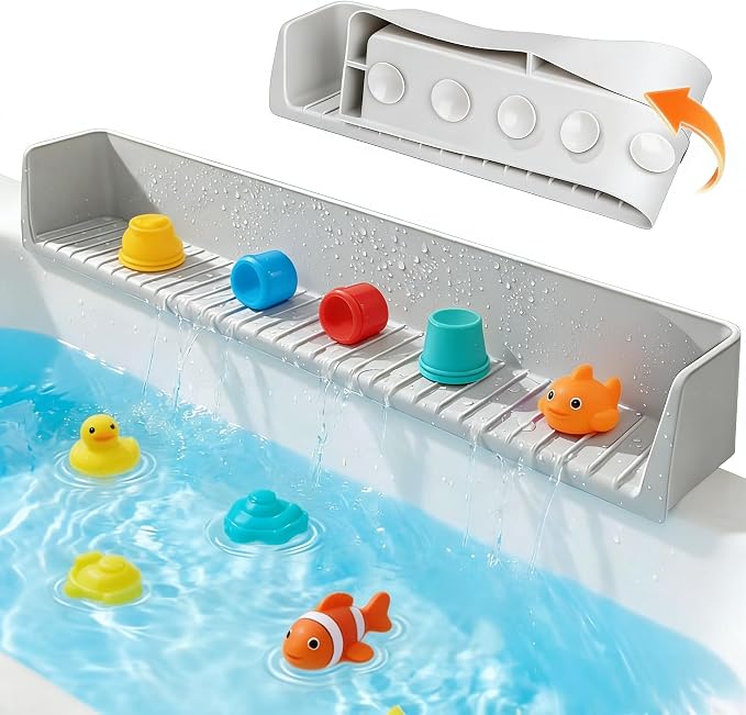 Hoconnie Bathtub Splash Guard,Silicone Splash Guard Play Shelf Bathtub Topper for Kids with Strong Suction Cups,Toy Holder,Toddler Bathroom Essentials