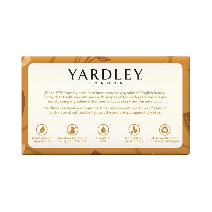 Yardley London Moisturizing Bar Oatmeal & Almond with Natural Oats 4.0 oz (Pack of 6)