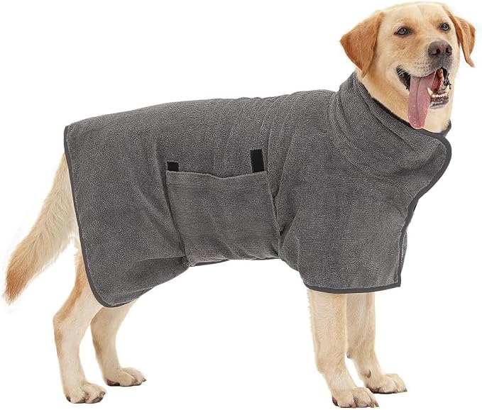 Dog Bathrobe, Quick Drying Super Absorbent Dog Robes for After Bath, Warm Keeping Dogs Towel, Dogs Bath Supplies, Comfortable Soft Drying Coat (Medium, Grey)