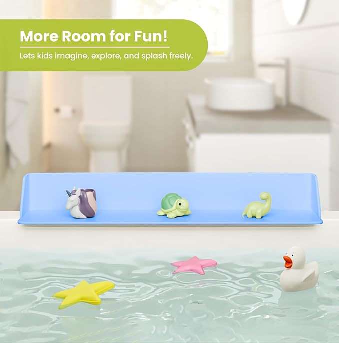 Little Splasher PlayPad, 3-Ft Long with SplashGuard For Bathtub, 5-Inch Tall - Kids Mess-Free Bath and No Leaks with Strong Suction Cups - Ocean Blue