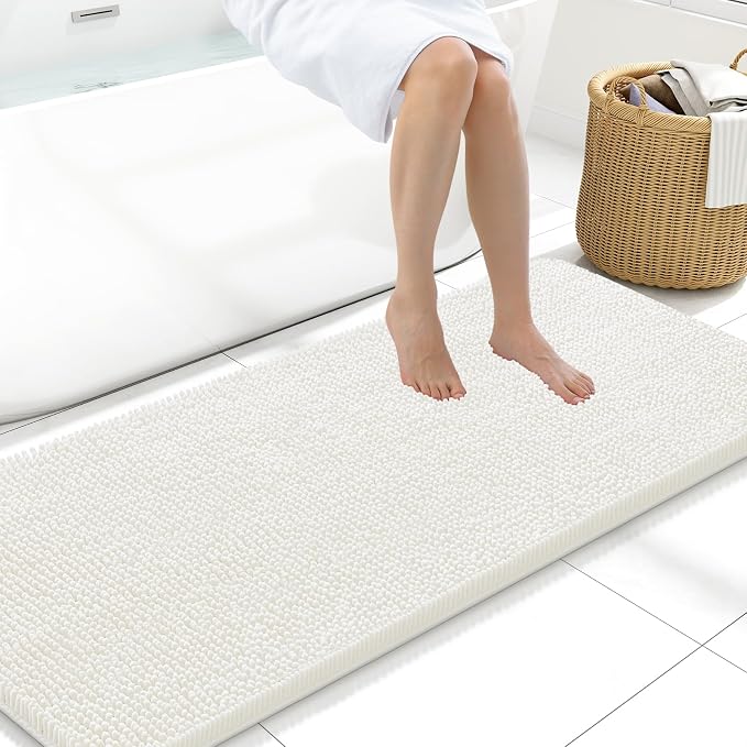 Arotive Bathroom Rugs 59x20, Extra Soft Absorbent Shaggy Chenille Bath Rugs, Machine Washable Rubber Backing Bath Mats for Bathroom Floor Tub and Shower, Home Decor Accessories,Ivory