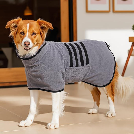 Microfibre Dog Bathrobe Towel Wrap Super Absorbent Dog Drying Coat Bath Robe for Puppy, Medium & Large Dogs, Fast Drying, Adjustable