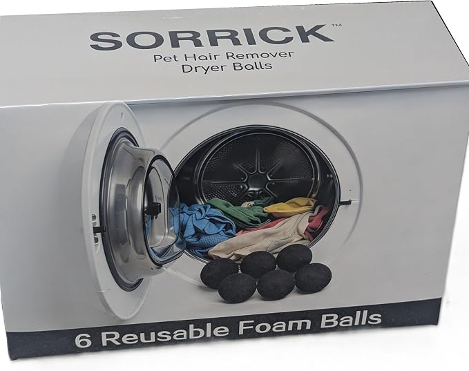Sorrick Pet Hair Remover for Laundry – Reusable Dryer Balls Lint & Fur Remover for Clothes, Washer & Dryer Safe, Gentle Fabric Cleaner, 6 Pack