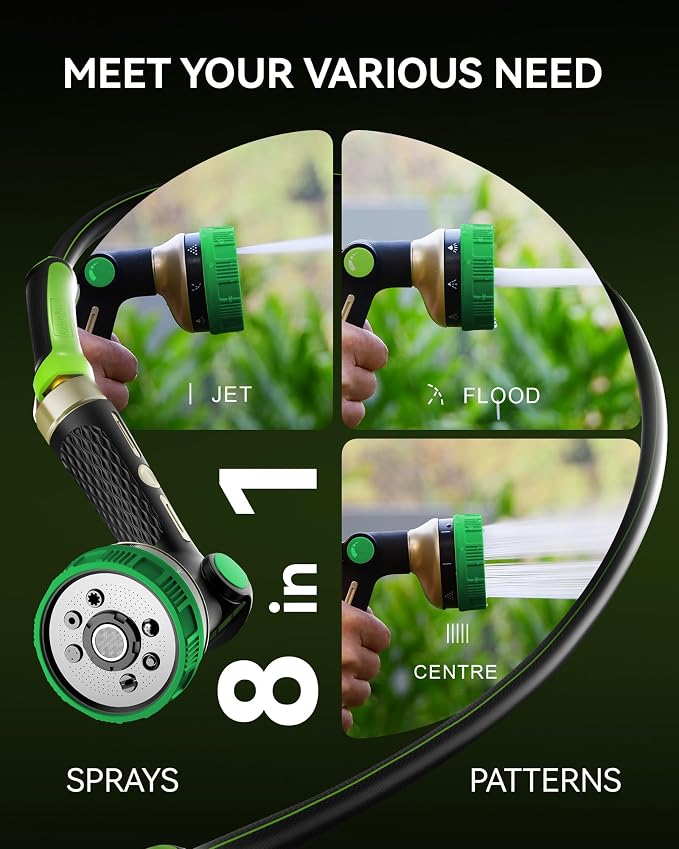 RAINPOINT Hose Sprayer Nozzle Heavy Duty - 8 Spray Patterns Garden Hose Nozzle with Adjustable Flow Control for Watering Plants, Washing Cars,Washing Pets, Thumb Control (Olive Green)