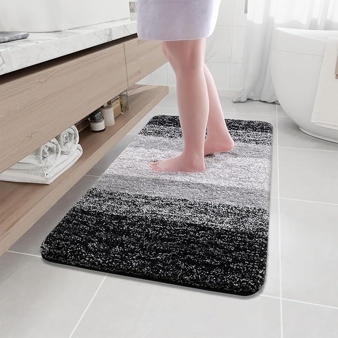 Arotive Microfiber Bathroom Rugs, Shaggy Soft and Absorbent Bath Rug, Thick Plush Machine Washable Dry Bath Mats for Bathroom, Tub and Shower, 40x24, Black, Rectangular