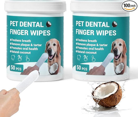 Teeth Cleaning Wipes for Dogs & Cats, Natural Formula Dog Finger Toothbrush Wipes Remove Plaque & Tartar Buildup, No-Rinse Disposable Dog Dental Care Finger Wipes(100 PCS)