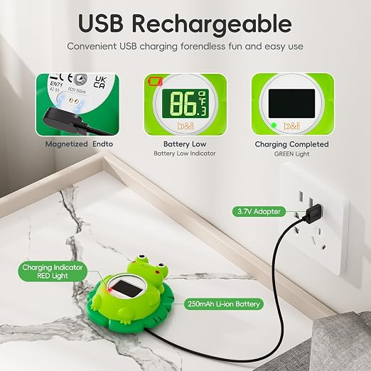 b&h Rechargeable Baby Bath Thermometer, Floating Safety Toddlers Bathtub Thermometer for Accurately Measuring Toddler’s Tub Water Temperature, Newborn Shower Essentials, Cute Frog