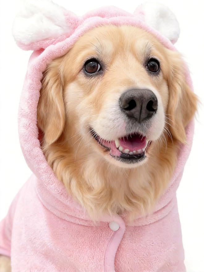 Pet Bathrobe for Dog Cat Absorbent Quick Drying Hooded Bath Towel | Adjustable Bath Robe for Pool Beach Cold Weather,Pink L
