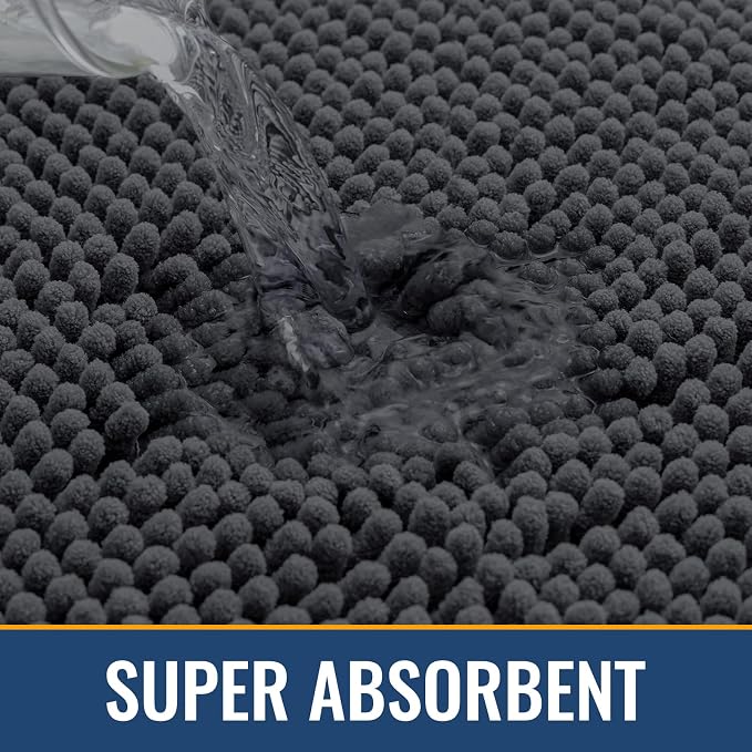 Arotive Bathroom Rugs 24x16, Extra Soft Absorbent Shaggy Chenille Bath Rugs, Machine Washable Rubber Backing Bath Mats for Bathroom Floor Tub and Shower, Home Decor Accessories, Dark Grey