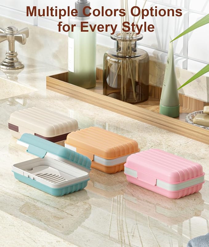 Quatish Leakproof Bar Soap Holder Dish with Lid for Shower, Portable 1 Pack Travel Soap Case Box for Gym, Camping, Hiking, Outdoor Use, Travel Size Toiletries Essentials, Keeps Soap Dry, Blue