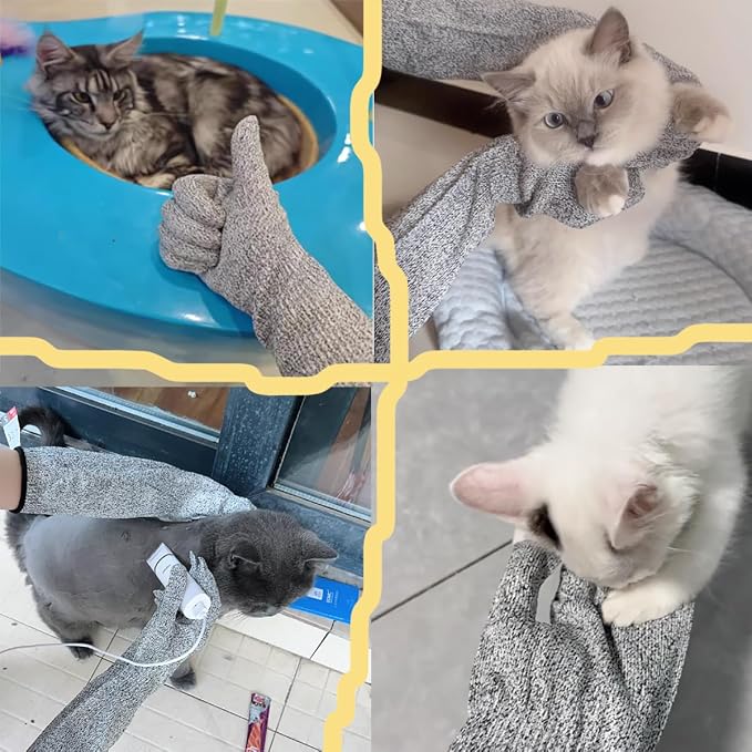 Flexible Pet Handling Sleeves Cat Shower Gloves, Cat Grooming Arm Sleeves, Anti-Scratch & Bite Resistant Protective Sleeves for Cats Puppy Birds (40CM/15.7")