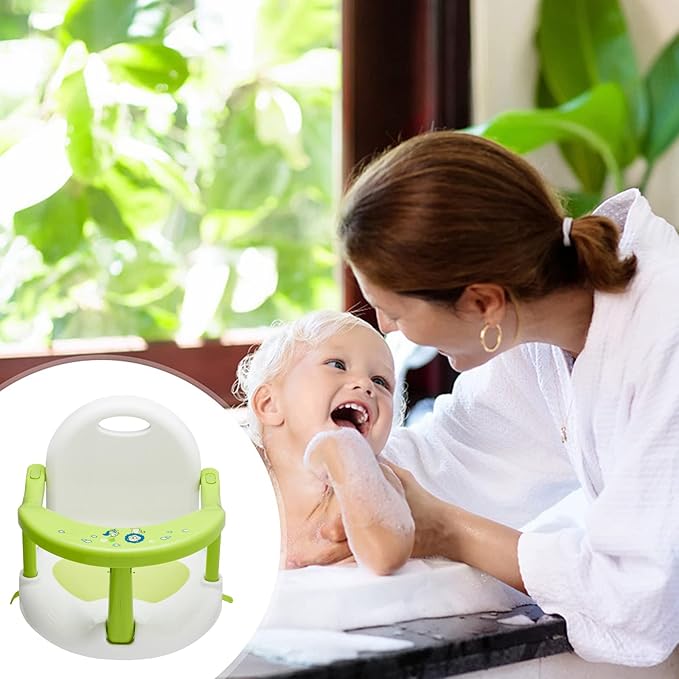 Newborn Infant Baby Bath Seat, Non-Slip Infants Baby Bath Chair for Bathtub, Cute Shape Baby Shower Chairs for Tub Sitting up, Surround Bathroom Seats for Baby 6-18 Months (Green Baby Bathtub Seat)