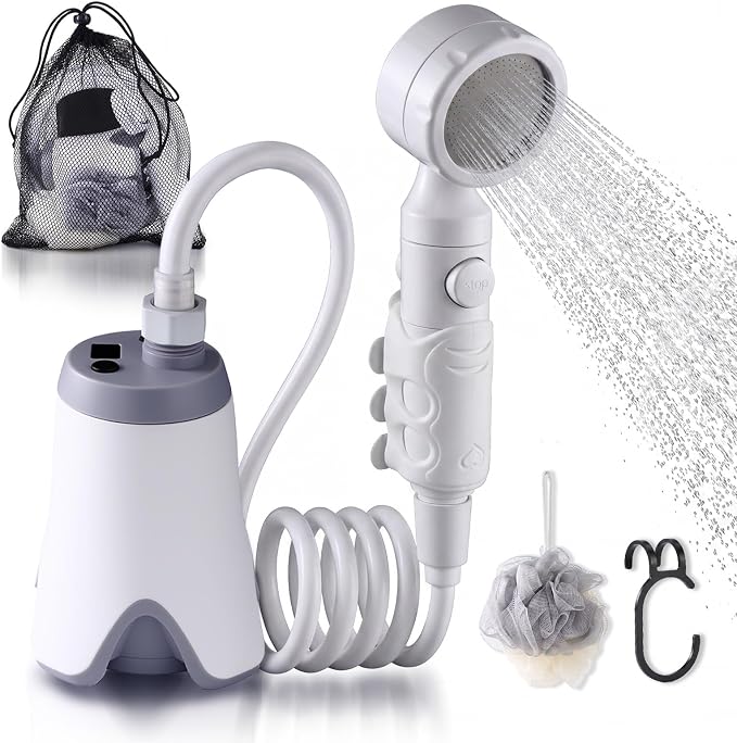 Portable Rechargeable Camping Shower Pump | 4000mAh Battery, Outdoor Shower Head Sprayer, For Camping, Hiking, Travel,car washing, pet cleaning