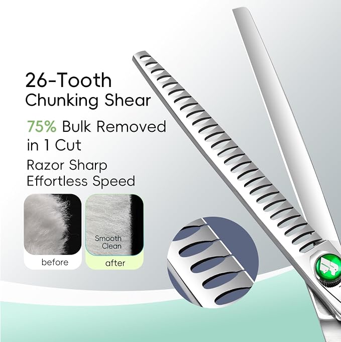 Professional Thinning Shears for Dogs 8 inch Dog Grooming Scissors for Pet Long Chunkers Shears Japanese 440C 70% Thinning Rate 24 Teeth