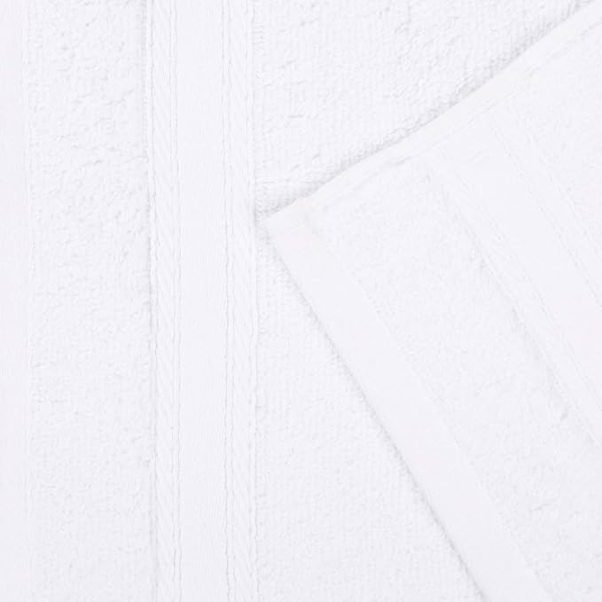 Superior Belmont Zero Twist Cotton Medium Weight Small Towels, for Kitchen, Bathroom, Shower, Spa, Plush, Quick Dry, Ultra-Soft Essentials, Thick Border, Face Towels Washcloths, Set of 12, White