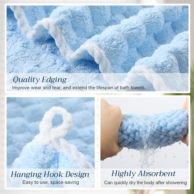 Peryiter 4 Pcs Oversized Bath Towels 40 x 80 Inch Extra Large Bath Sheets for Adults Microfiber Coral Velvet Highly Absorbent Bathroom Towels for Adults Home Beach (Beige,Light Blue,Hazy Blue,Blues)