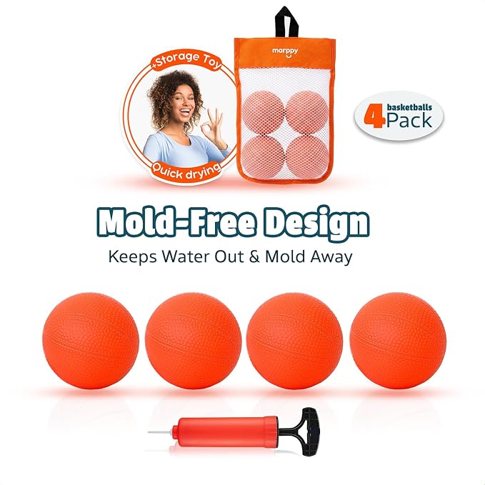Bath Toys – Bathtub Basketball Hoop for Toddler | Bath Toys for Kids with 4 Mold-Free Balls and Strong Suction Cups Basketball Hoop | Toddler Shower Toys and Fun Bathtub Toys for Boys and Girls