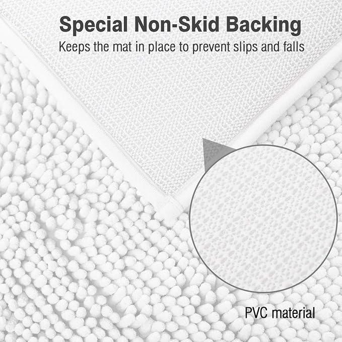 ITSOFT Standard 24"x21" U-Shaped Non-Slip Shaggy Chenille Toilet Contour Bathroom Rug with Water Absorbent, White
