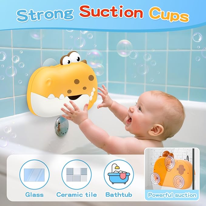 Baby Bath Toys for Kids Ages 1-3 4-8, Rechargeable Dinosaur Bath Bubble Machine with Music for Toddlers, Baby Bathtub Toys, Easter Basket Stuffers, Bath Bubble Maker for Toddlers Kids Boys Girls