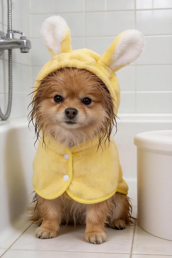 Pet Bathrobe for Dog Cat Absorbent Quick Drying Hooded Bath Towel | Adjustable Bath Robe for Pool Beach Cold Weather,Yellow S