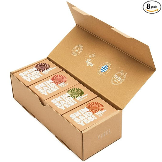 Skin Said Yes Organic Soap Bar (Pack of 8) - Natural Soap Made in Greece | Tripple Milled | Nuorishing Shea Butter, Olive Oil, Lavander and Sandalwood, Aloe Vera & Cucumber Extract