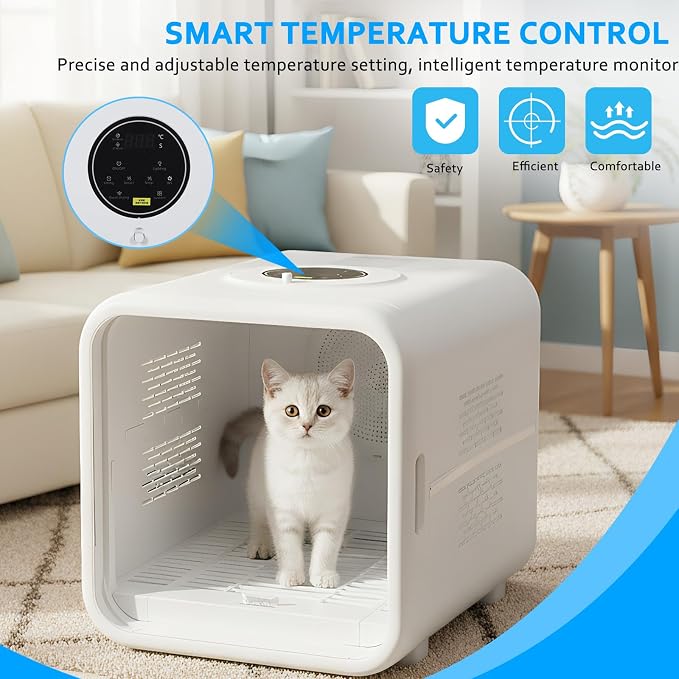 53L Dog Hair Dryer 360° Drying 3 Adjustable Speed Settings Pet Dryer Box with Smart Temperature Control for Cats and Dogs