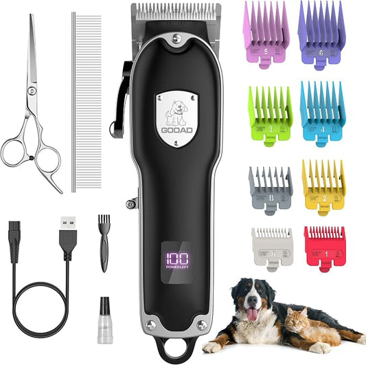 Dog Clippers for Grooming for Heavy Thick Hair&Coats,Low Noise Hair Trimmer,Rechargeable Cordless Pet Shaver with Stainless Steel Blade, Dog Grooming Kit for Small Large Dogs Pets (Black)