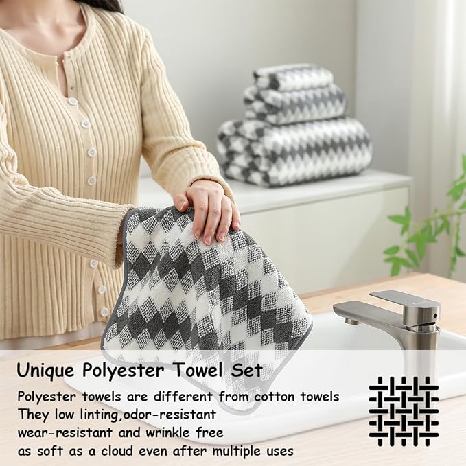 2 Piece Gray Diamond Hand Towels for Bathroom 16"x31" Ultra Soft Breathable Hand Face Towels Highly Absorbent Towel Quick Dry Towel for Spa Gym Hotel Travel Camp
