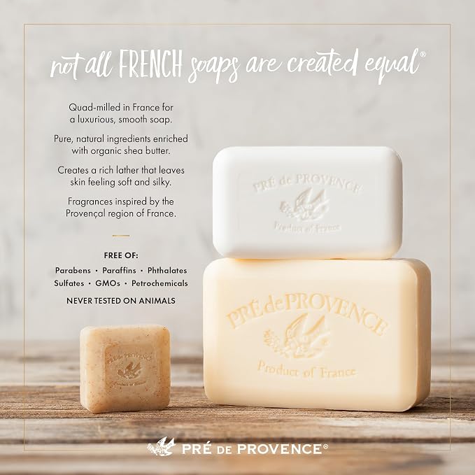 Pre de Provence Artisanal French Moisturizing Soap Bar, Shea Butter Enriched, Quad Milled for Long Lasting Rich Smooth Lather, 5.3 Ounce, Honey Almond