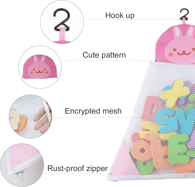 Bath Toys Organizer + 36 Soft Foam ABC 123 Letters & Numbers Bathroom Alphabet Baby Toys for Early Learning Foam Letters and Quick Dry Storage Net Bag for Baby Boys and Girls