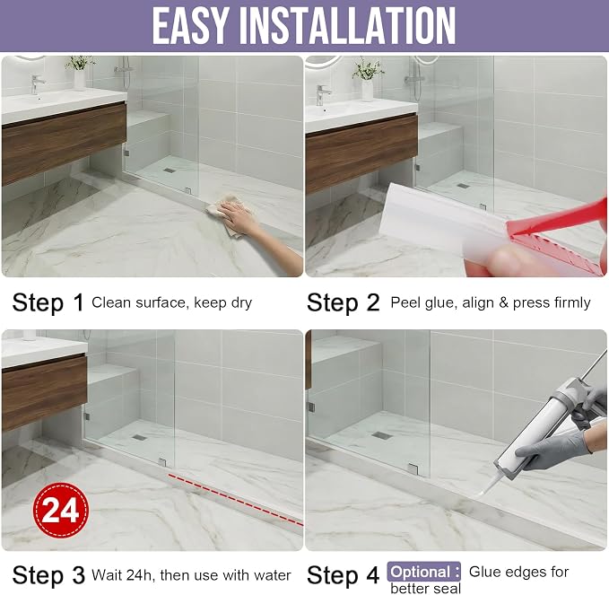 Shower Threshold Water Dam Barrier - Versatile, Silicone Shower Water Guard Stopper Seal Strip for Bathroom Floor, Bathtub Rim, Kitchen Countertop (Transparent, 138 In/ 3.5M)