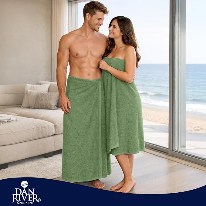 DAN RIVER Pack of 1 Jumbo Bath Sheet 40x80 Inches, Extra Large Quick Dry Bath Towels for Bathroom, Soft Absorbent Towels - Sage Green