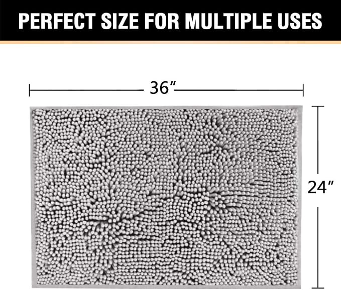 H.VERSAILTEX Bath Mat for Bathroom Non Slip Luxury Chenille Ultra Soft Bath Rugs 24x36 Absorbent Non Skid Shaggy Rugs Washable Dry Fast Plush Area Carpet Mats for Indoor, Bath Room, Tub - Grey