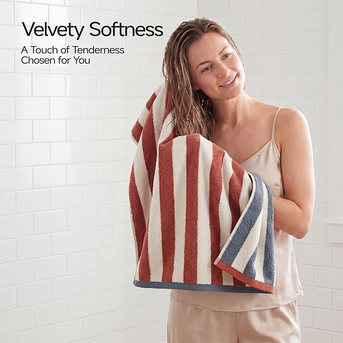 REDKISS Brown Striped Hand Towels for Bathroom, Kitchen Decor, Guest Use, Ultra Soft and Highly Absorbent for Kids Adults, 100% Cotton, 12” x 28”, 2 Pack