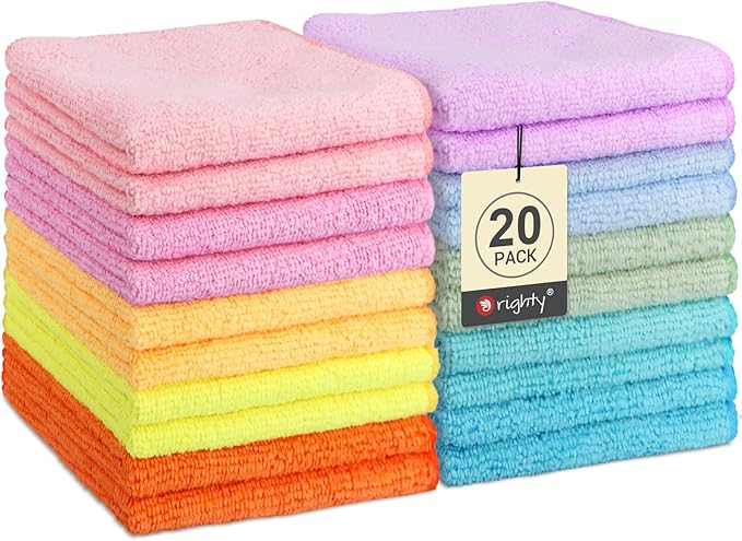 Orighty Wash Cloths, 20 Pack Face Towels, Soft Quick-Drying Washcloths, Multi-Purpose Microfiber Face Cloths for Bathroom, Gym, Spa, Hotel, Travel, 11.5"x11.5", Multicolor